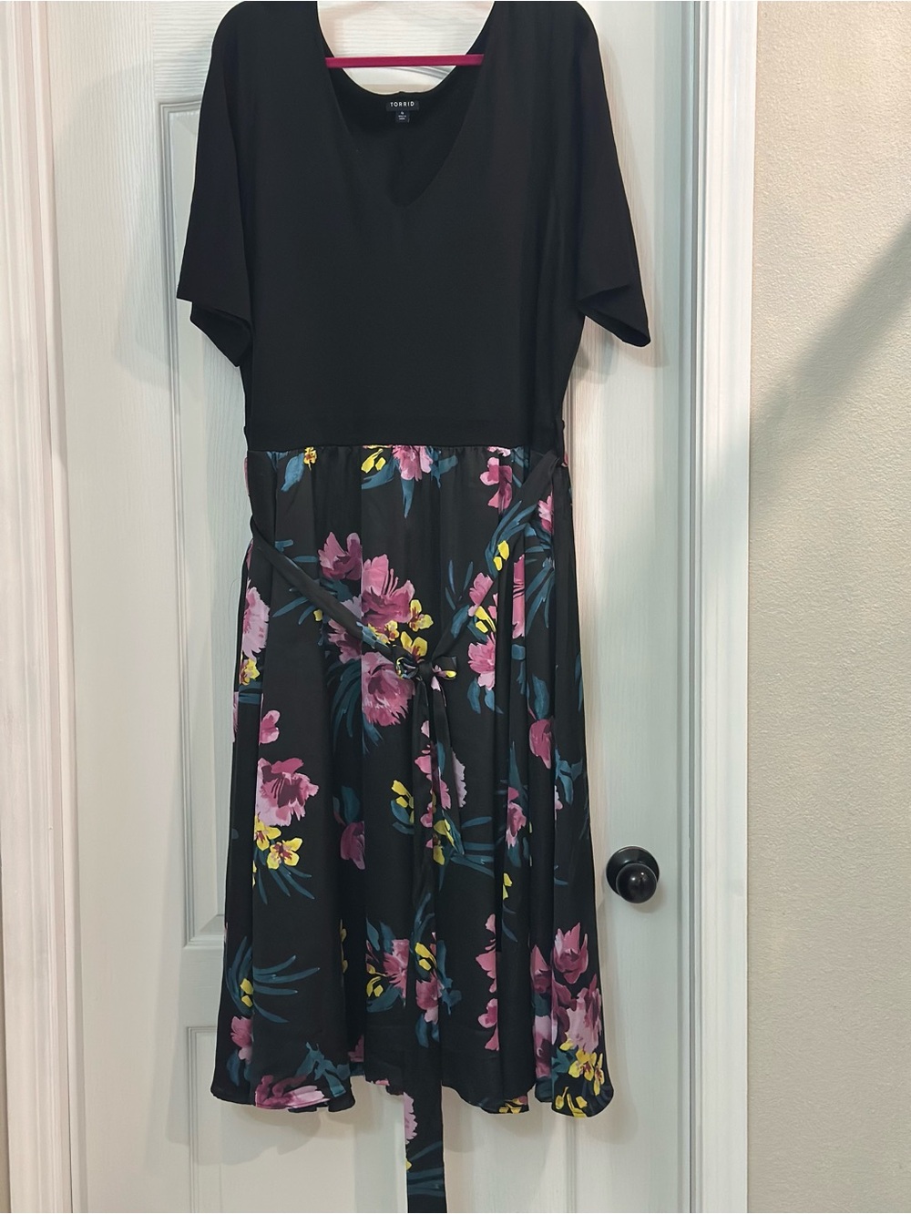 TorridBlack Floral Midi Dress with Pink & Yellow Blooms